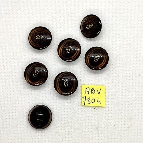 7 boutons en résine marron et doré - 18mm - abv7804