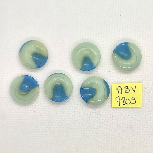 6 boutons en résine bleu et vert d'eau - 18mm - abv7809