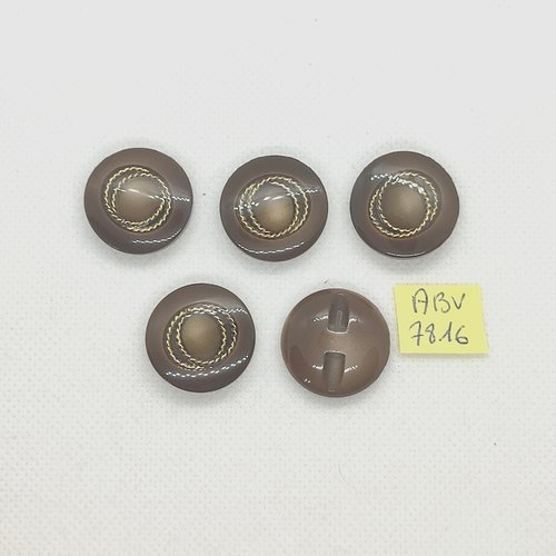 5 boutons en résine marron et doré - 22mm - abv7816