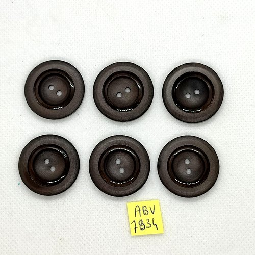 6 boutons en résine marron - 27mm - abv7834