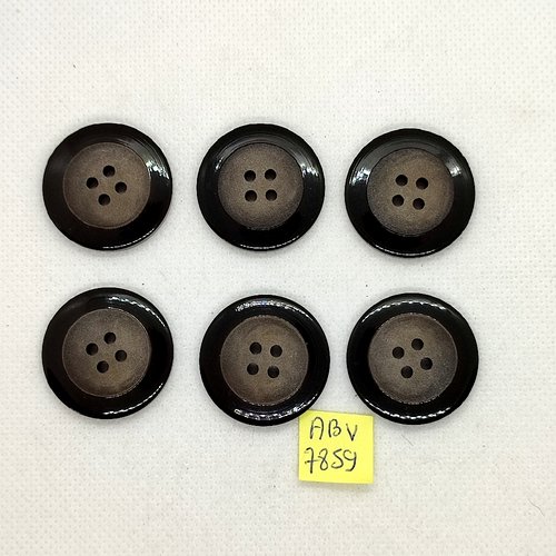 6 boutons en résine marron - 27mm - abv7859