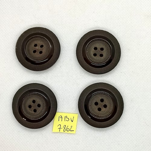 4 boutons en résine gris et marron - 34mm - abv7862