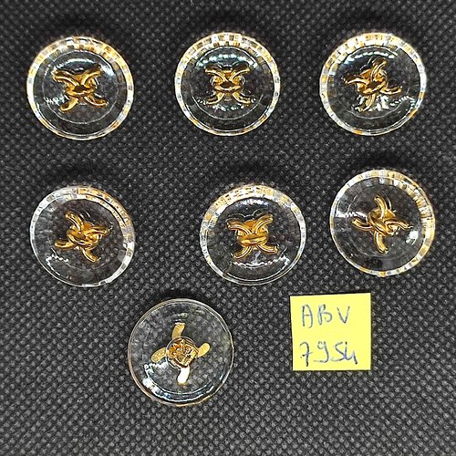 7 boutons en résine transparent et doré - 20mm - abv7954
