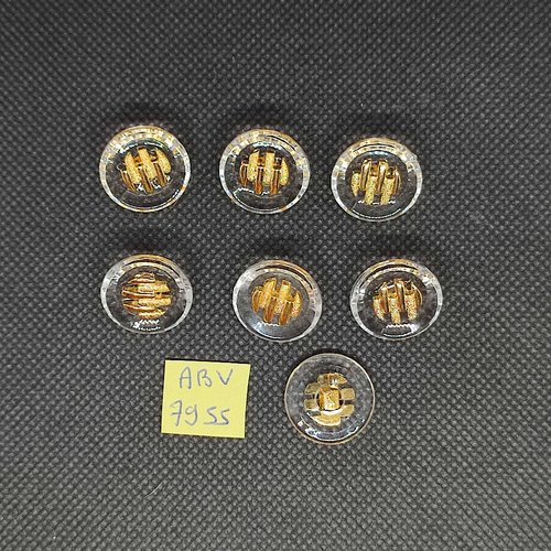 7 boutons en résine transparent et doré - 18mm - abv7955