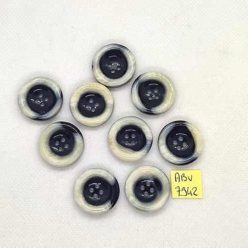 9 boutons en résine noir et écru - 21mm - abv7942