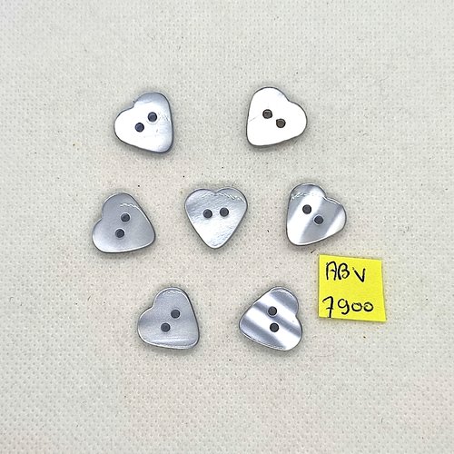 7 boutons fantaisie en résine gris - un coeur - 15x14mm - abv7900