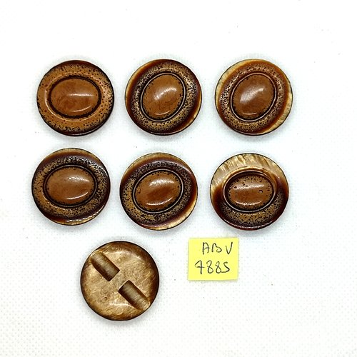 7 boutons en résine marron - 27mm - abv7885
