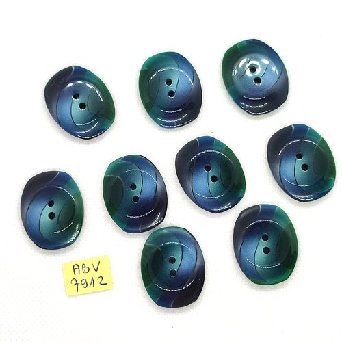 9 boutons en résine vert / bleu - 22x28mm - abv7912