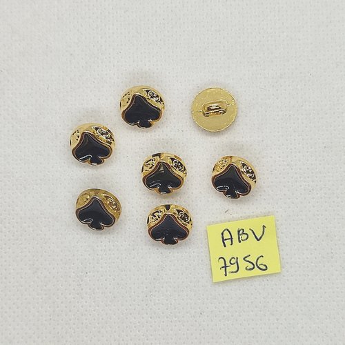 7 boutons en résine doré et noir - un pic - 11mm - abv7956