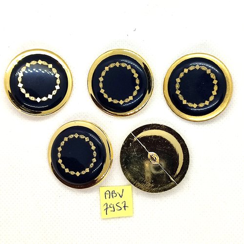 5 boutons en résine noir et doré - 32mm - abv7957