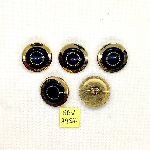5 boutons en résine noir et doré - 23mm - abv7957