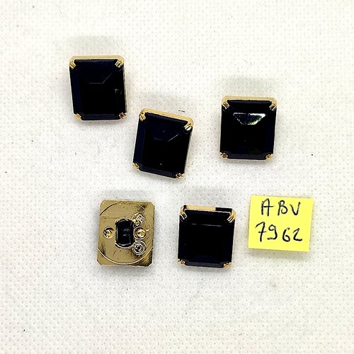 5 boutons en résine doré et noir - 14x16mm - abv7962