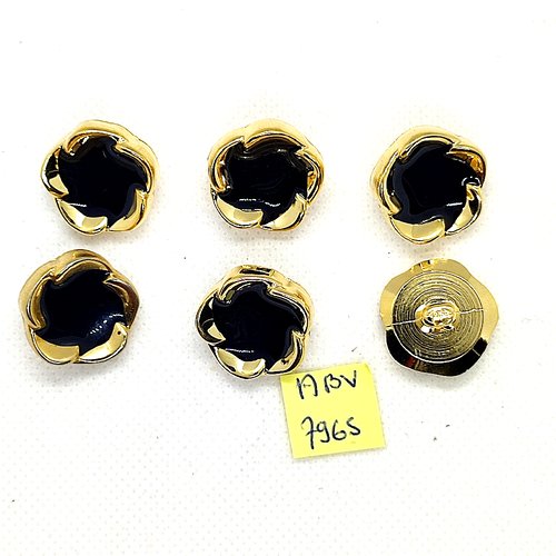 6 boutons en résine doré et noir - 21mm - abv7965