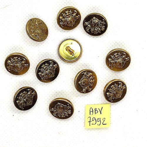 11 boutons en métal doré - un blason - 14mm - abv7992