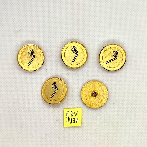 5 boutons en métal doré et noir - 22mm - abv7997