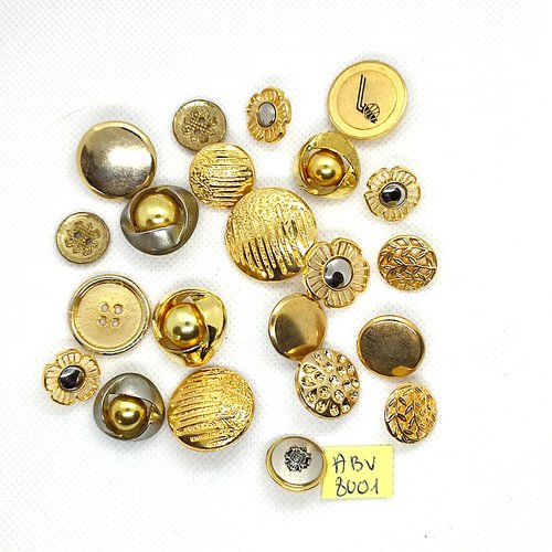 21 boutons en métal et résine doré et argenté - entre 14mm et 25mm - abv8001