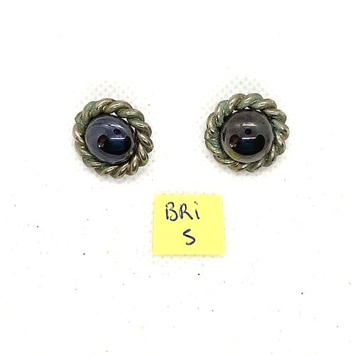 2 boutons en métal argenté / gris - 18mm - bri5