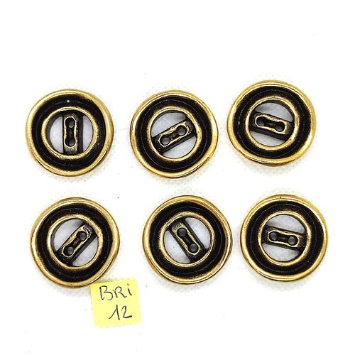 6 boutons en résine doré et noir - 17mm - bri12