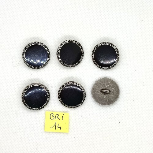 6 boutons en résine argenté et noir - 20mm - bri14
