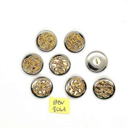 8 boutons en métal doré et argenté - 20mm - abv8041