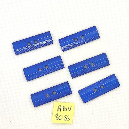 6 boutons règle d'école en résine bleu - 10x30mm - abv8055