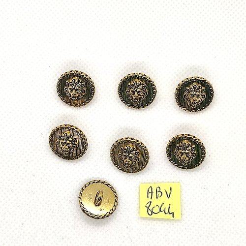 6 boutons en métal doré - tete de lion - 15mm - abv8044