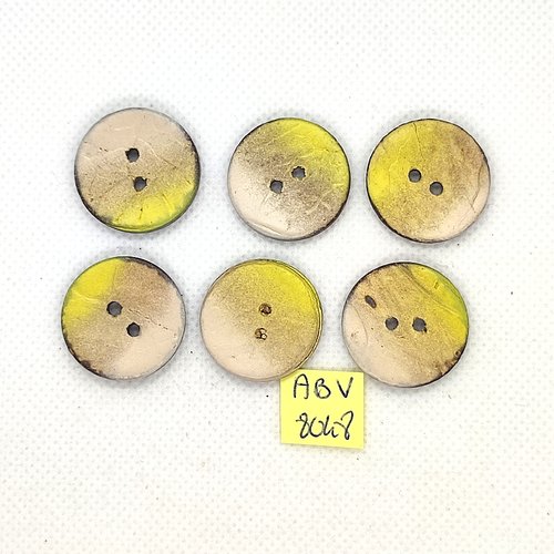 6 boutons en coco jaune et beige - 23mm - abv8048