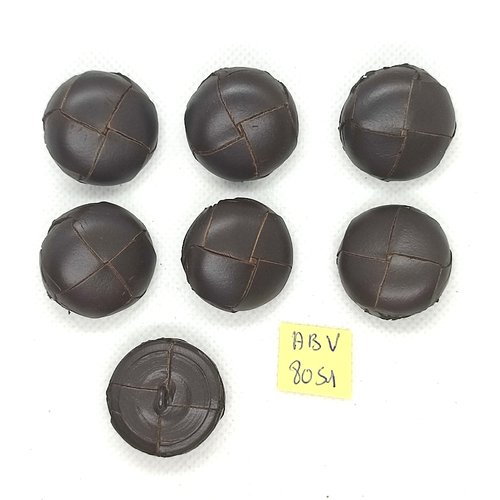 7 boutons en cuir marron foncé - 26mm - abv8051