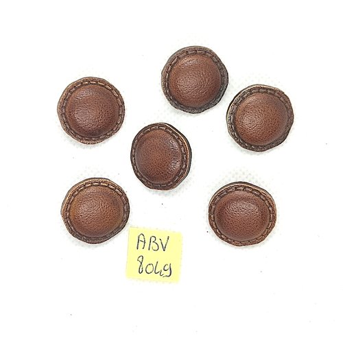 6 boutons en cuir marron - 20mm - abv8049