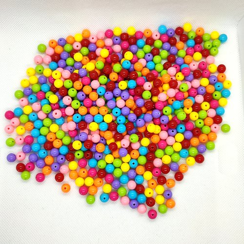 210 perles en résine multicolore - 8mm
