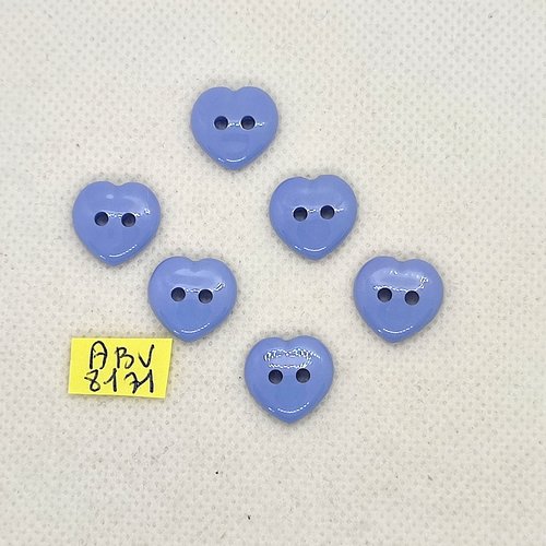 6 boutons fantaisie en résine bleu clair - un coeur - 14mm - abv8171