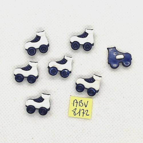 7 boutons fantaisie en résine bleu et blanc - patin à roulette - 14x15mm - abv8172