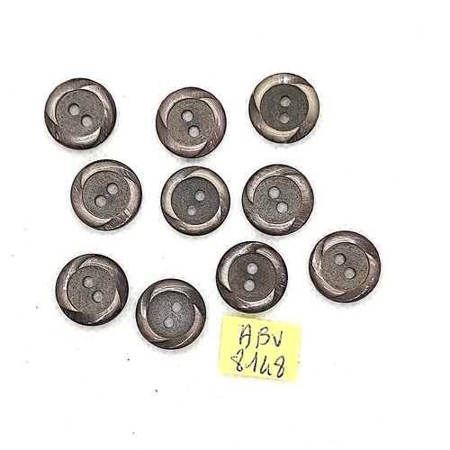 10 boutons en résine marron et gris - 14mm - abv8148