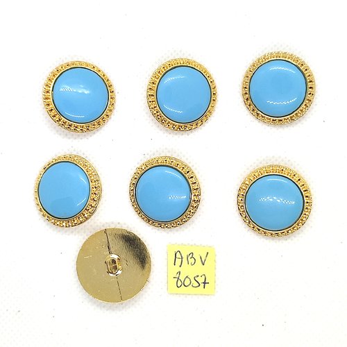 7 boutons en résine doré et bleu - 24mm - abv8057