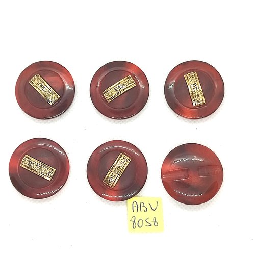 5 boutons en résine marron opaque et doré - 27mm - abv8058