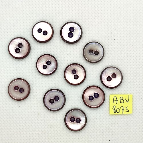 11 boutons en nacre gris / marron - 15mm - abv8075