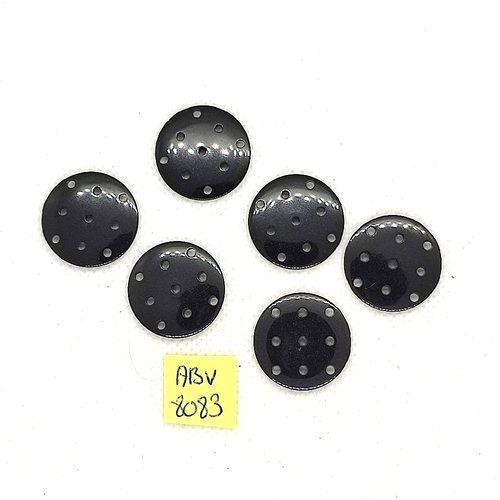6 boutons en résine noir - 20mm - abv8083