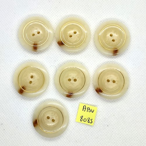 7 boutons en résine beige - 28mm - abv8085