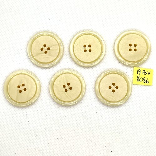 6 boutons en résine beige - 27mm - abv8086