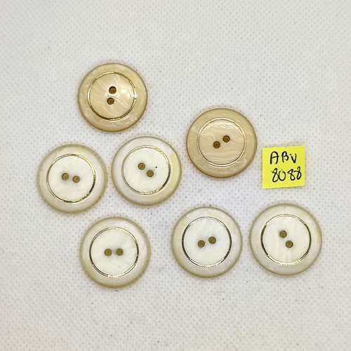 7 boutons en résine beige - 23mm - abv8088