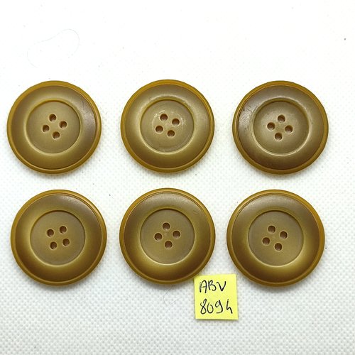 6 boutons en résine vert / kaki - 34mm - abv8094