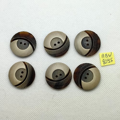 6 boutons en résine gris et marron - 28mm - abv8095