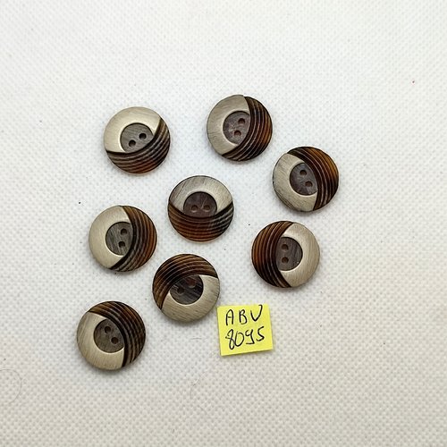 8 boutons en résine gris et marron - 19mm - abv8095