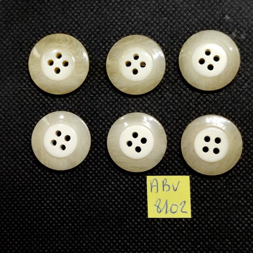 6 boutons en résine beige - 22mm - abv8102