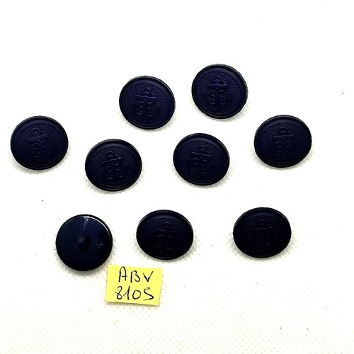 9 boutons en résine bleu foncé - une ancre - 18mm - abv8105