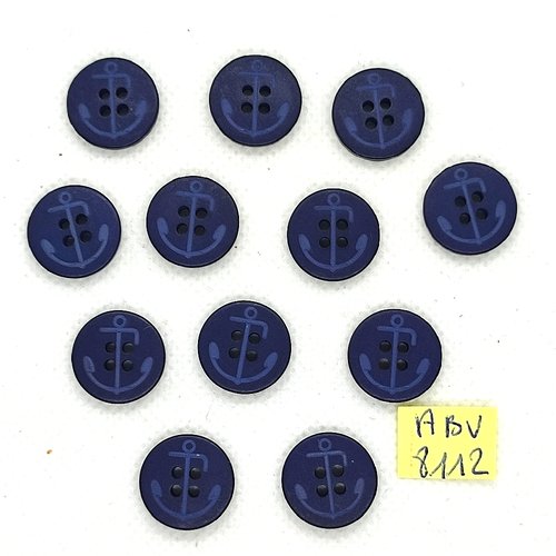 12 boutons en résine bleu foncé - une ancre - 15mm - abv8112