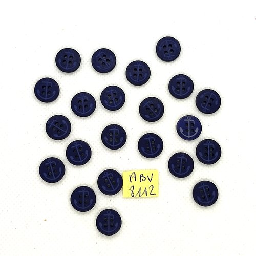 22 boutons en résine bleu foncé - une ancre - 12mm - abv8112