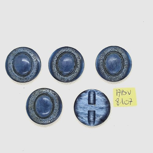 5 boutons en résine bleu - 27mm - abv8107