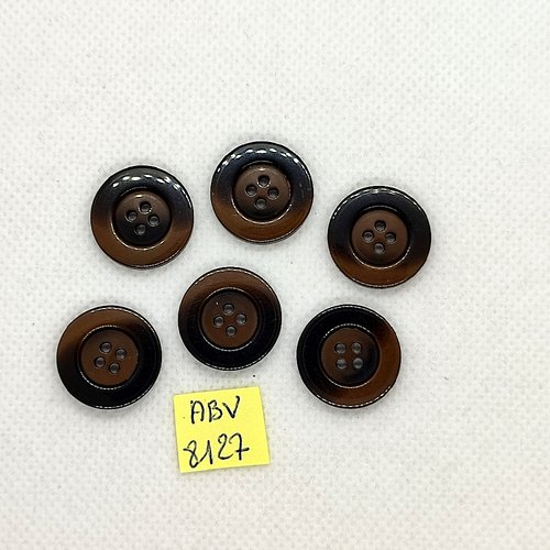 6 boutons en résine marron - 18mm - abv8127