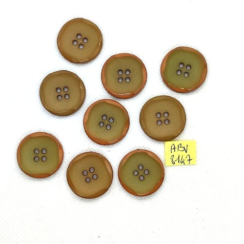 9 boutons en résine marron et taupe - 22mm - abv8147